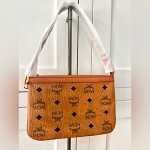 MCM NEW Visetos Wristlet Pouch – Cognac Monogram, 8” x 5.5”